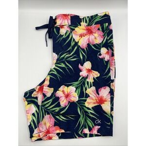 Calvin Klein Blue Floral Swim Trunks Lined‎ Quick Dry UPF 40+ Men's Size Large